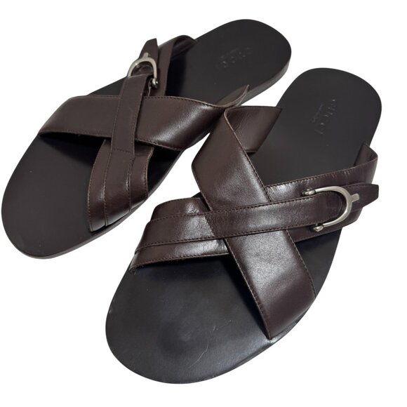 Mens Gucci 'Mila' Brown Leather slides Silver Horsebit Size 11 - Picture 1 of 8